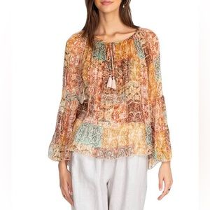 NWT/JOHNNY WAS Silk Kanarra tiered blouse & camisole w/flared sleeves. XL
